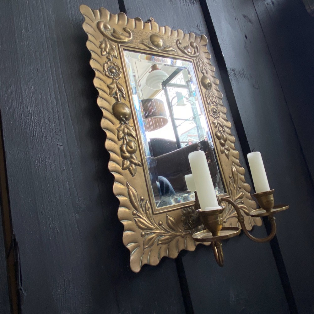 Pair of Arts & Crafts Brass Mirrored Wall Sconce View XI