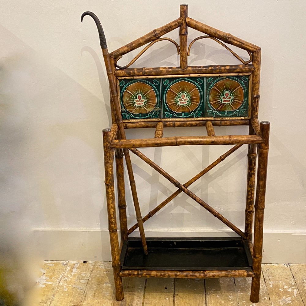 Bamboo Umbrella Stand with inset Minton Tiles