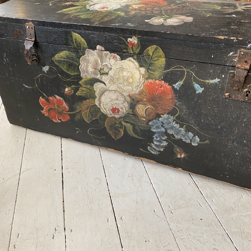 19th Century Ebonised and Painted Pine Trunk View II