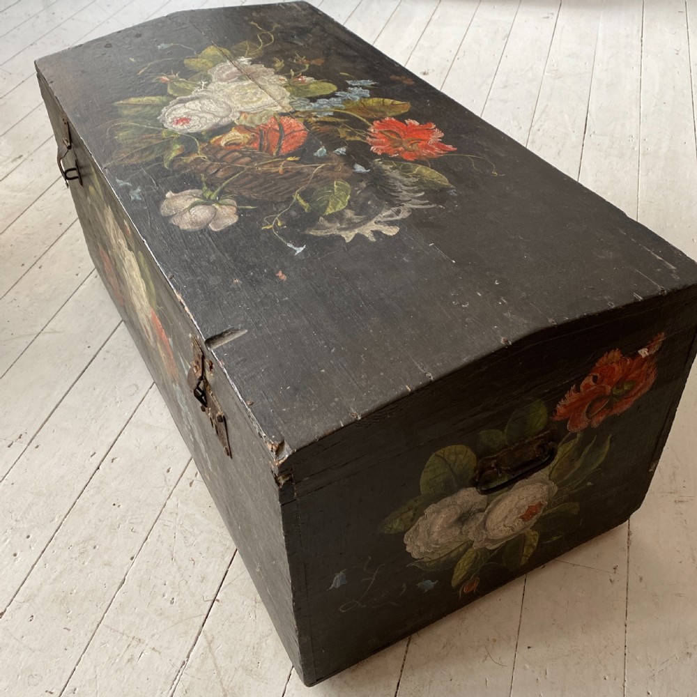 19th Century Ebonised and Painted Pine Trunk View III