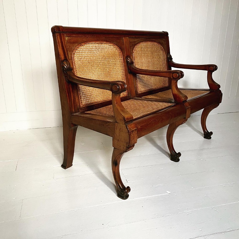 19th Century Colonial Mahogany and Cane Hall Seat