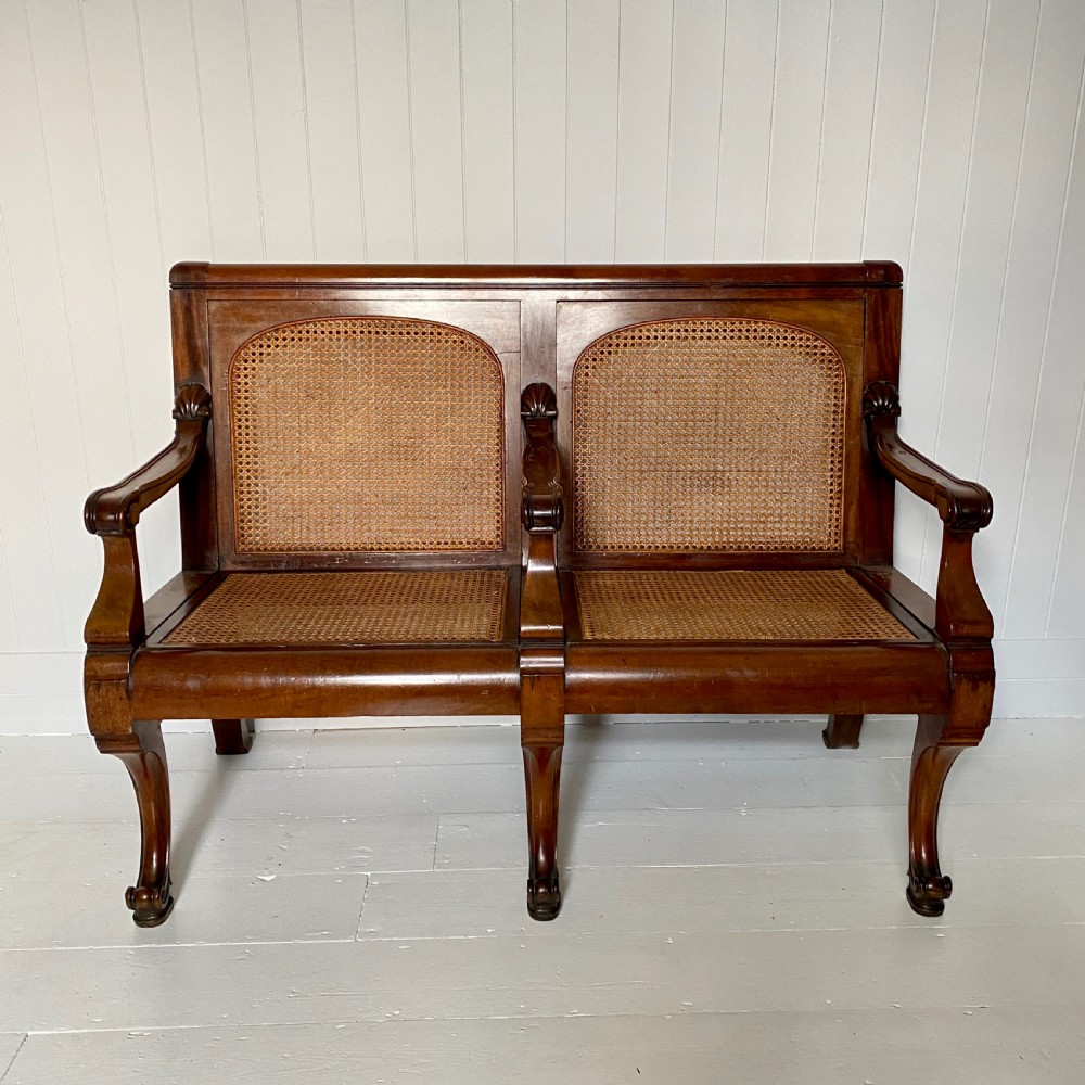 19th Century Colonial Mahogany and Cane Hall Seat View II