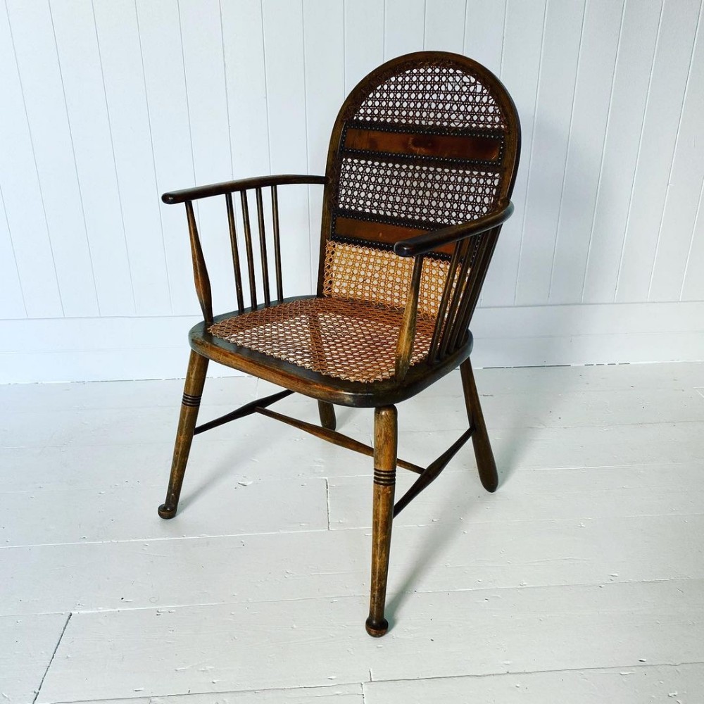 An Early C20th Cane & Leather Windsor Chair 