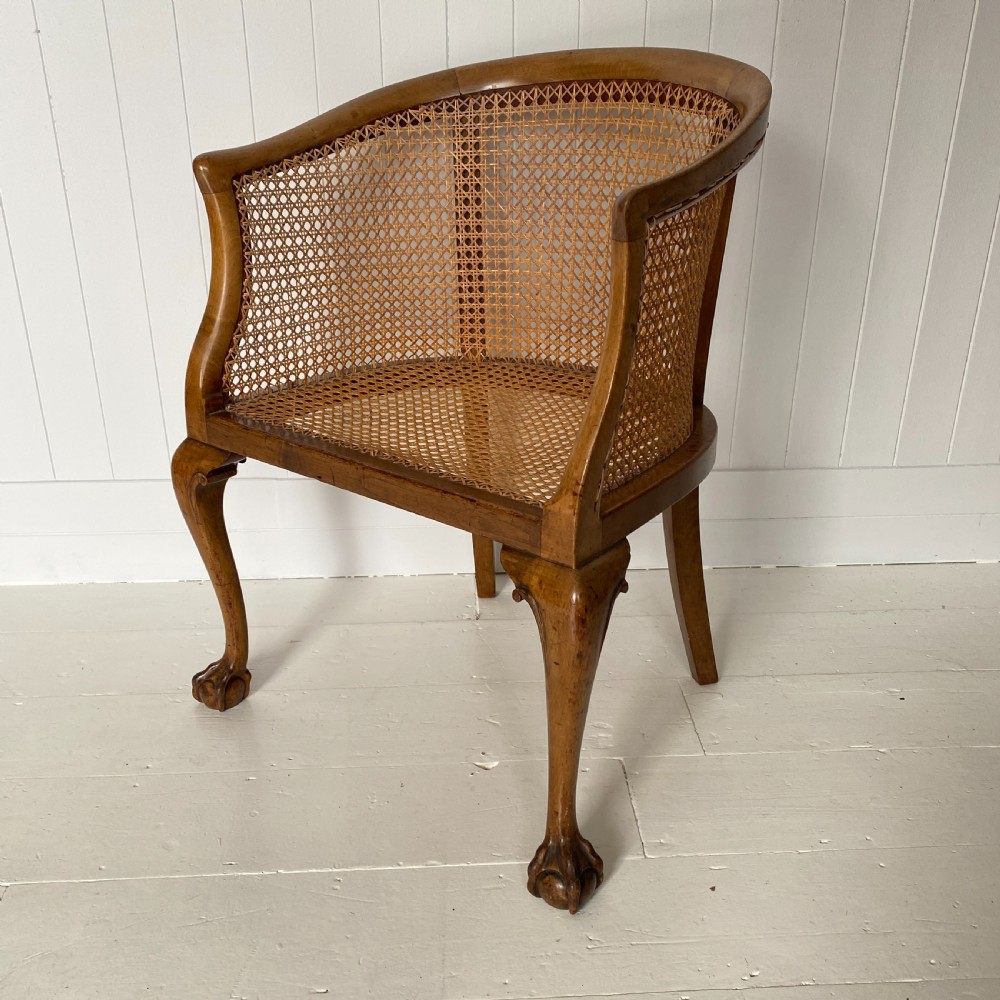 Walnut & Cane Tub Chair Circa 1920