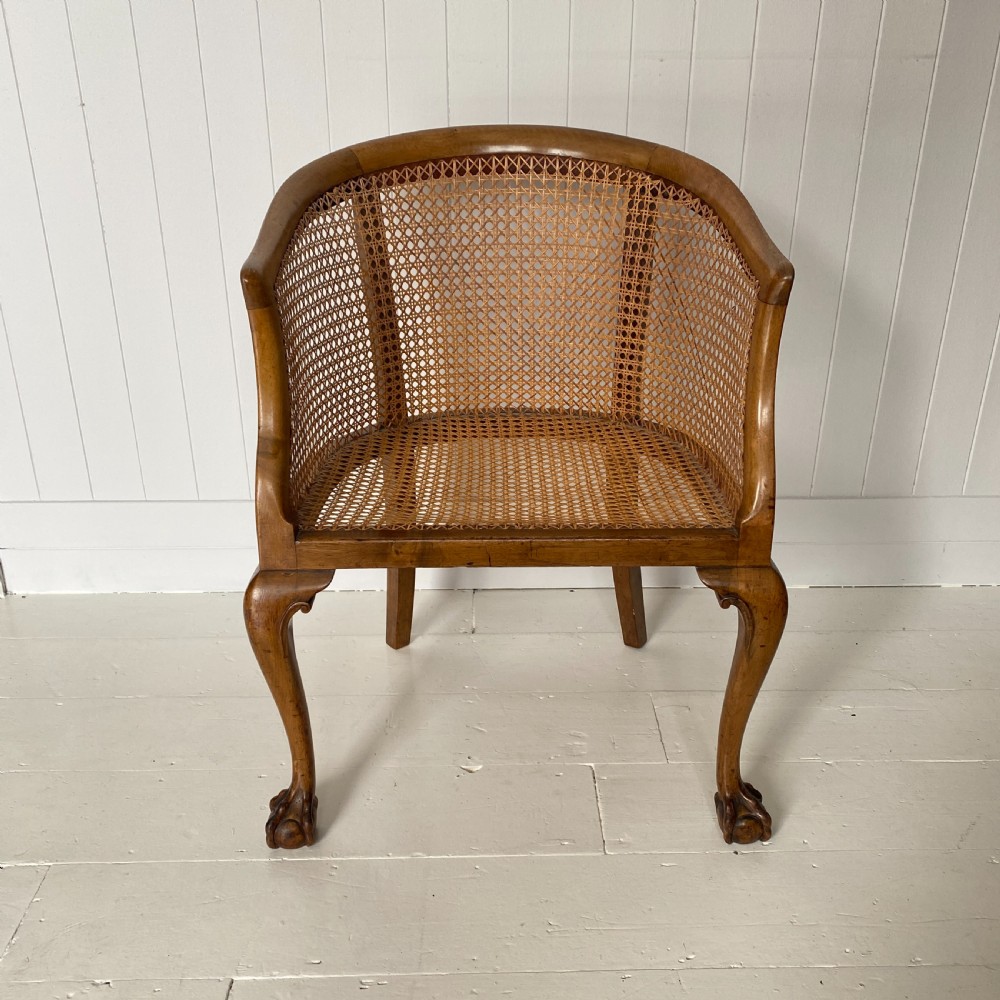 Walnut & Cane Tub Chair Circa 1920 View II