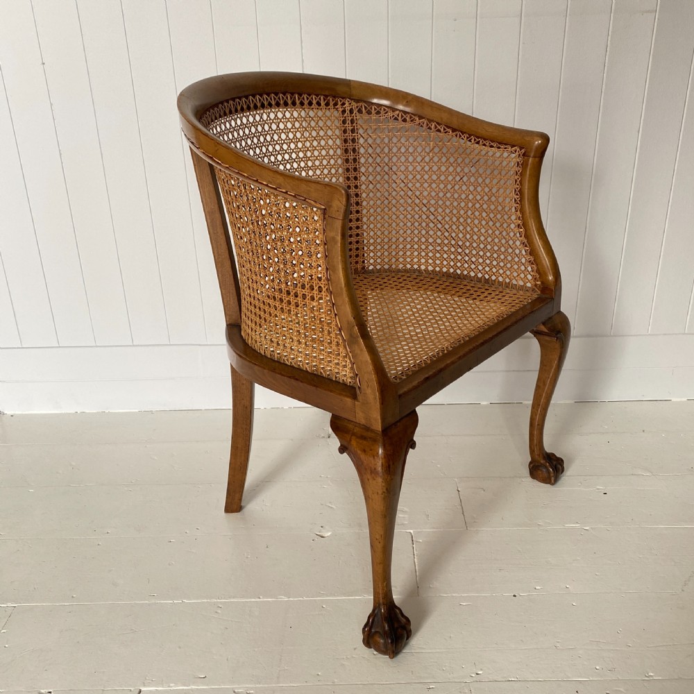 Walnut & Cane Tub Chair Circa 1920 View V