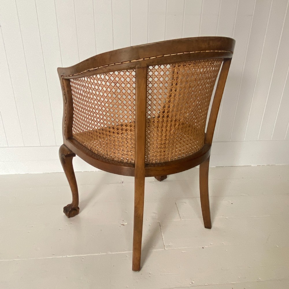 Walnut & Cane Tub Chair Circa 1920 View VII
