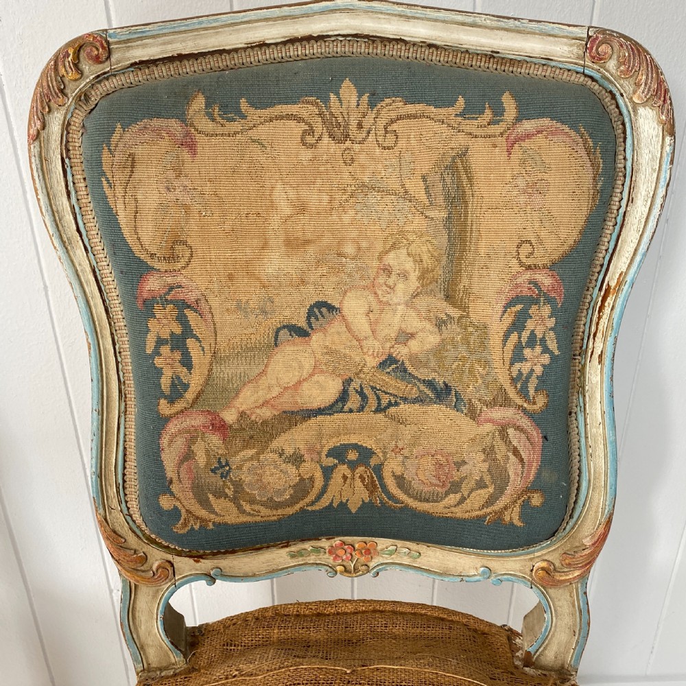 Pair of Antique French Painted Tapestry Chairs View II
