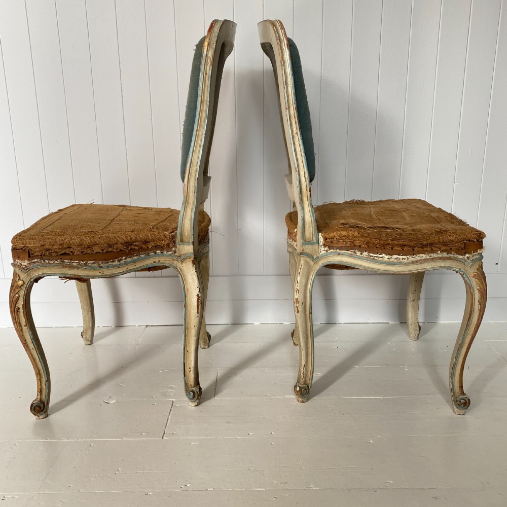 Pair of Antique French Painted Tapestry Chairs View III