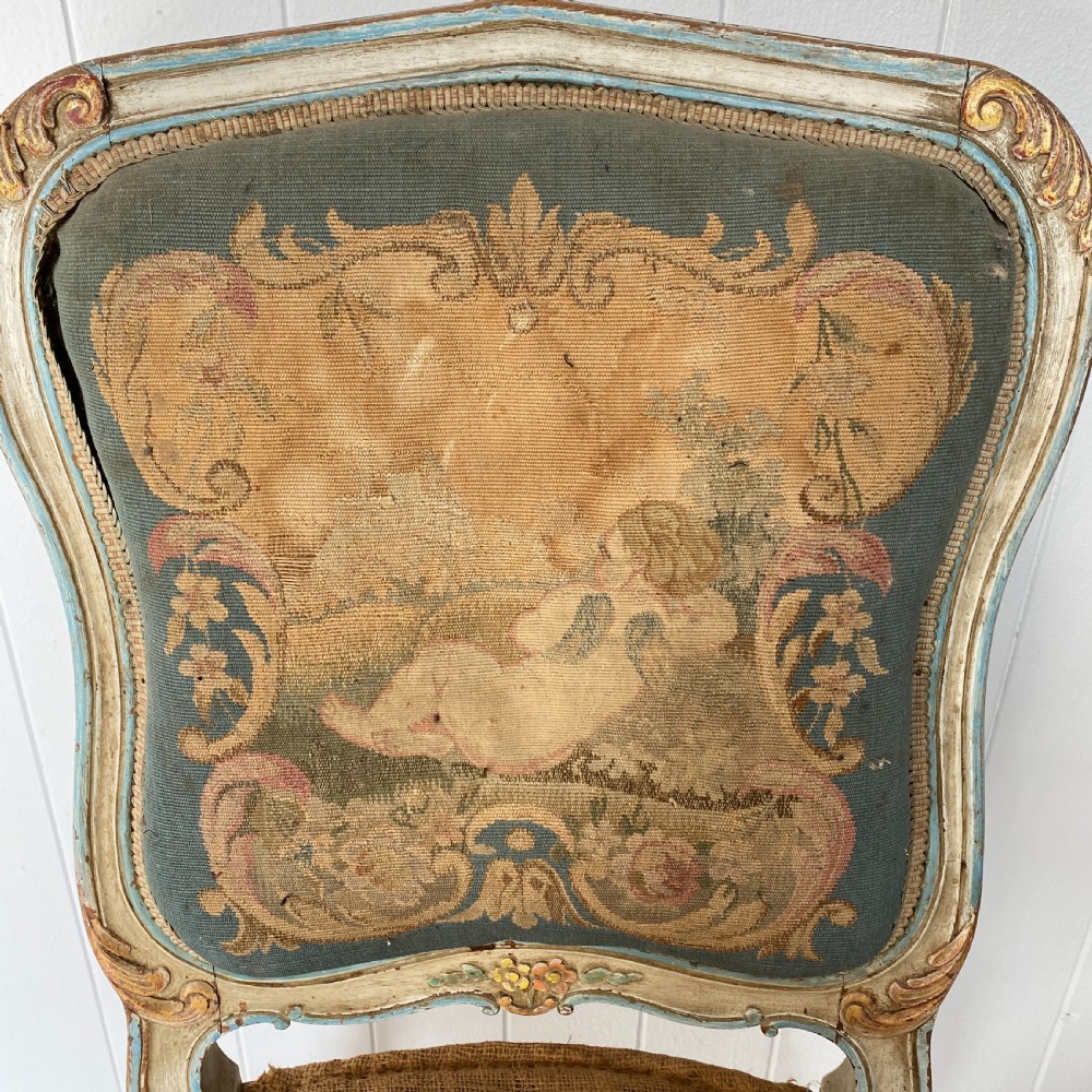 Pair of Antique French Painted Tapestry Chairs View IV