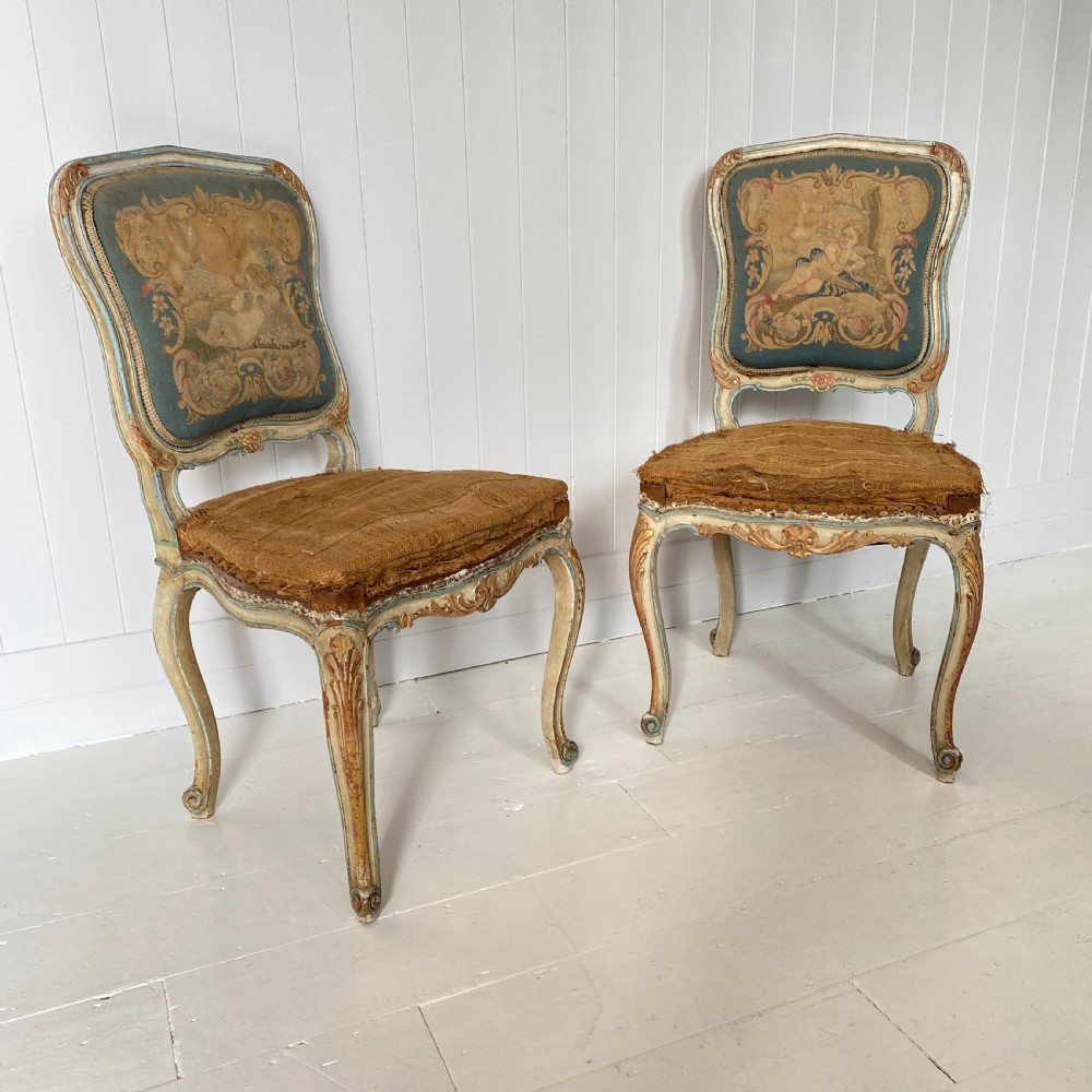 Pair of Antique French Painted Tapestry Chairs View VI
