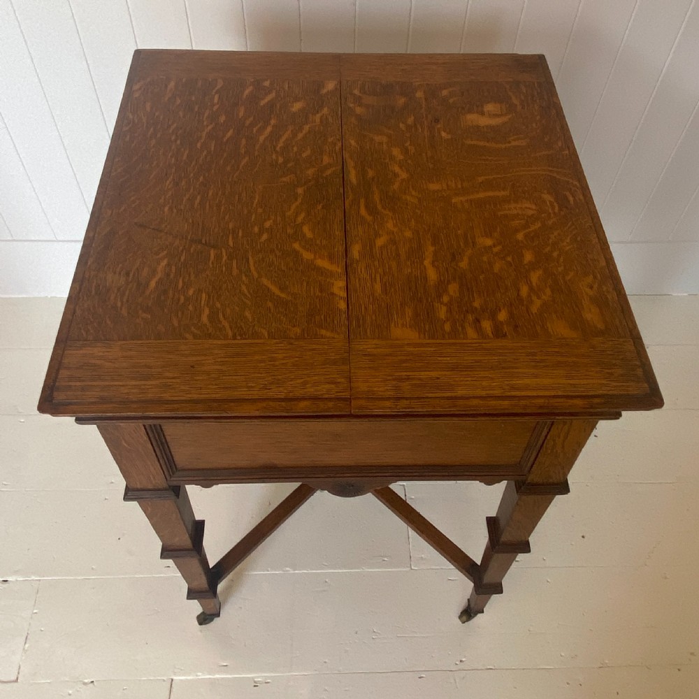 Late Victorian Patented Oak Games Table View VIII