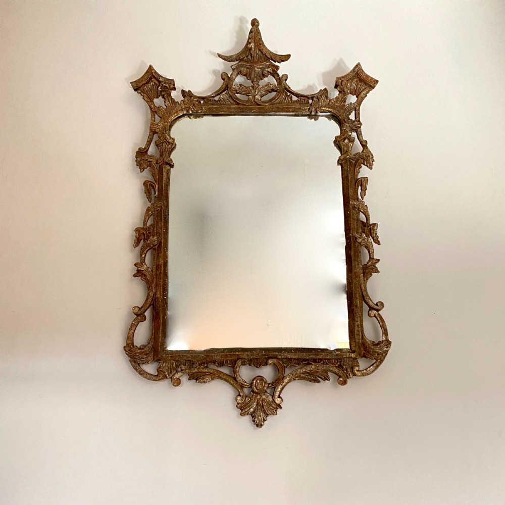 Carved Silver Giltwood Chippendale Style Mirror