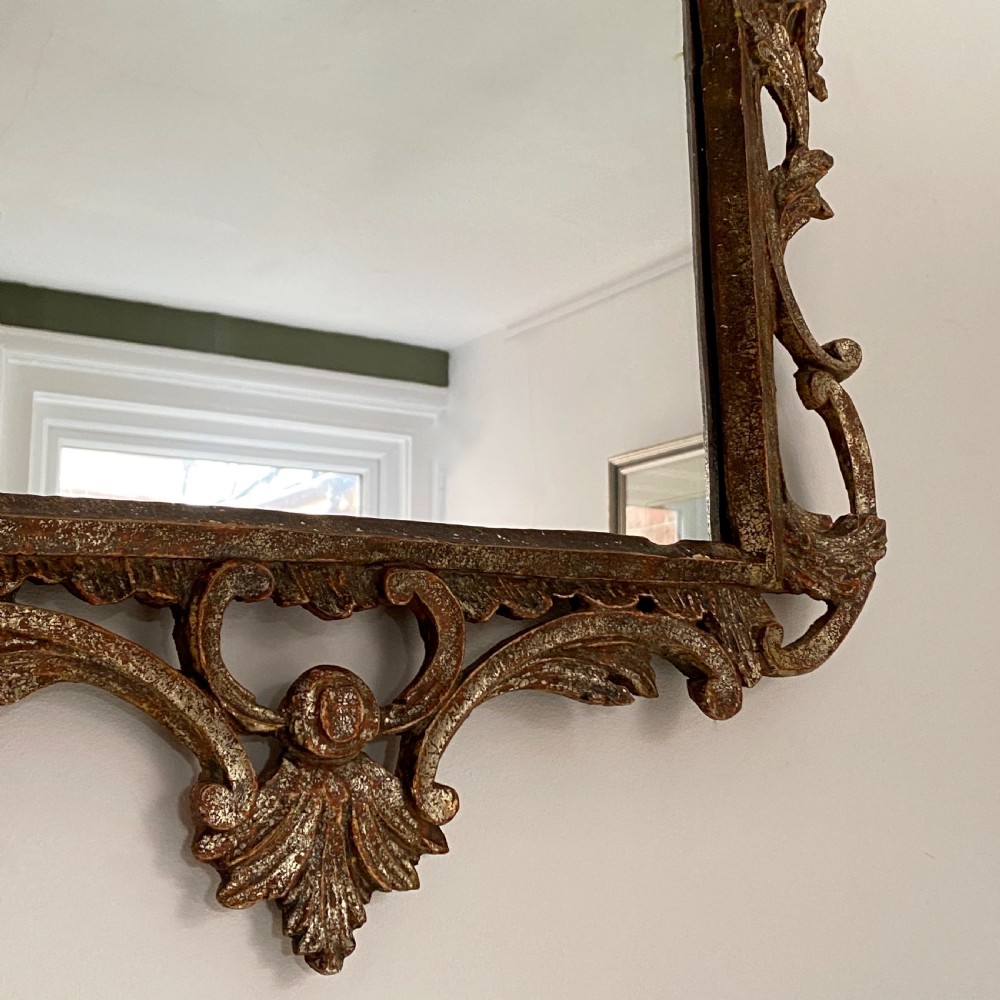 Carved Silver Giltwood Chippendale Style Mirror View II