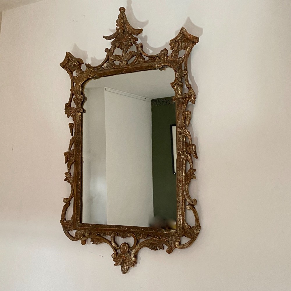 Carved Silver Giltwood Chippendale Style Mirror View III