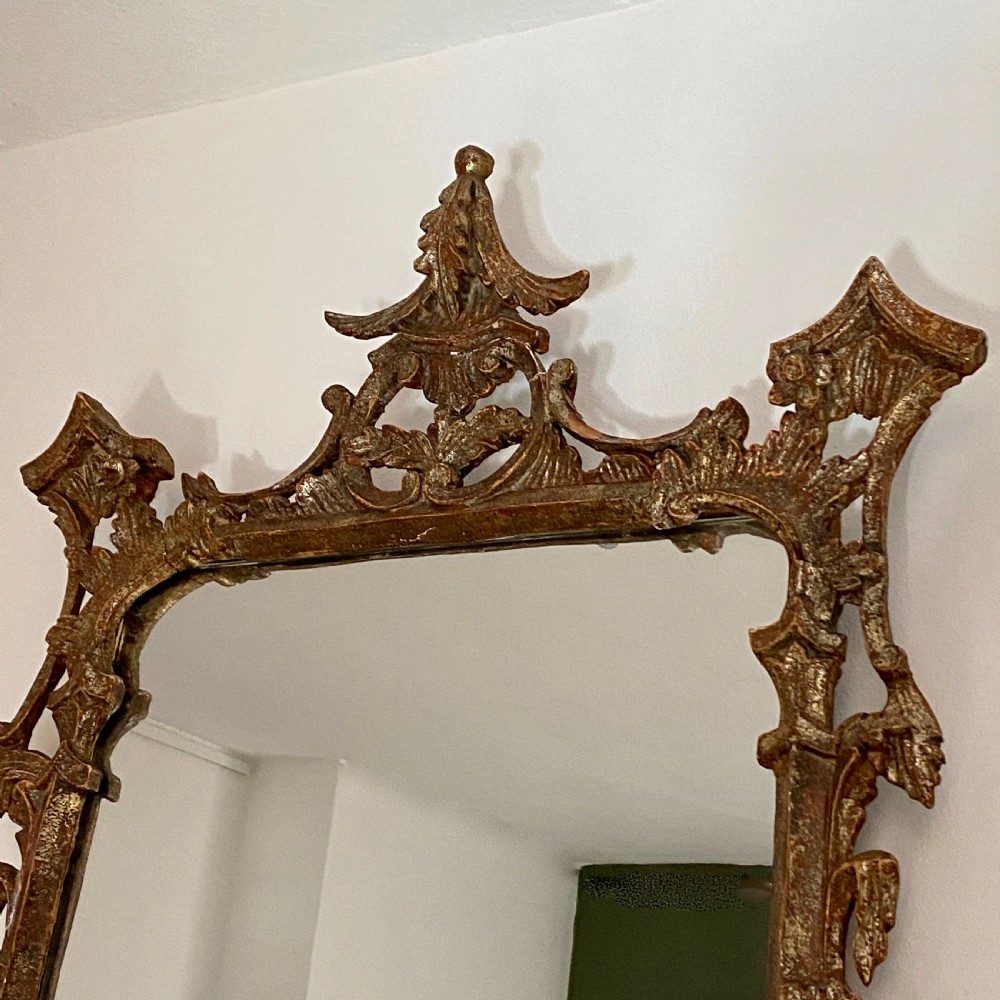 Carved Silver Giltwood Chippendale Style Mirror View IV