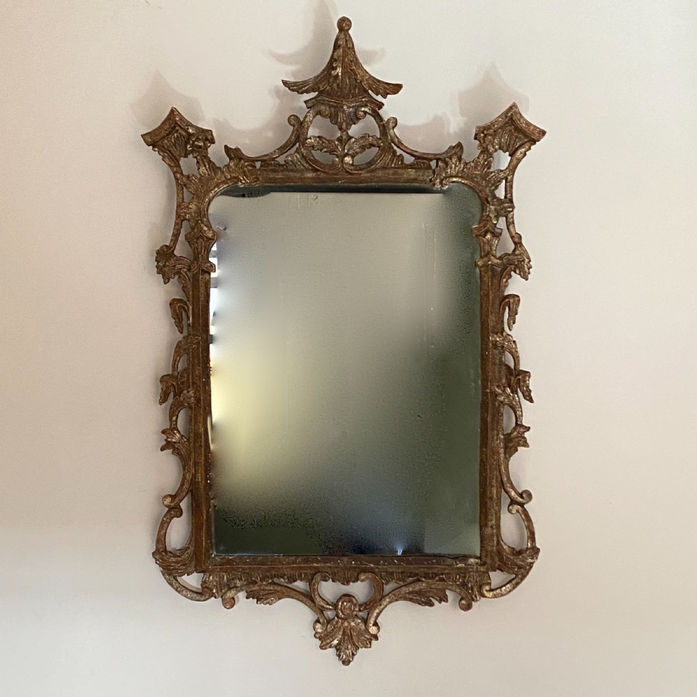 Carved Silver Giltwood Chippendale Style Mirror View V