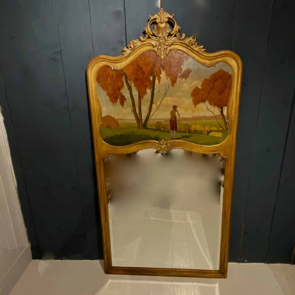 Large Trumeau Mirror With Landscape Painting 