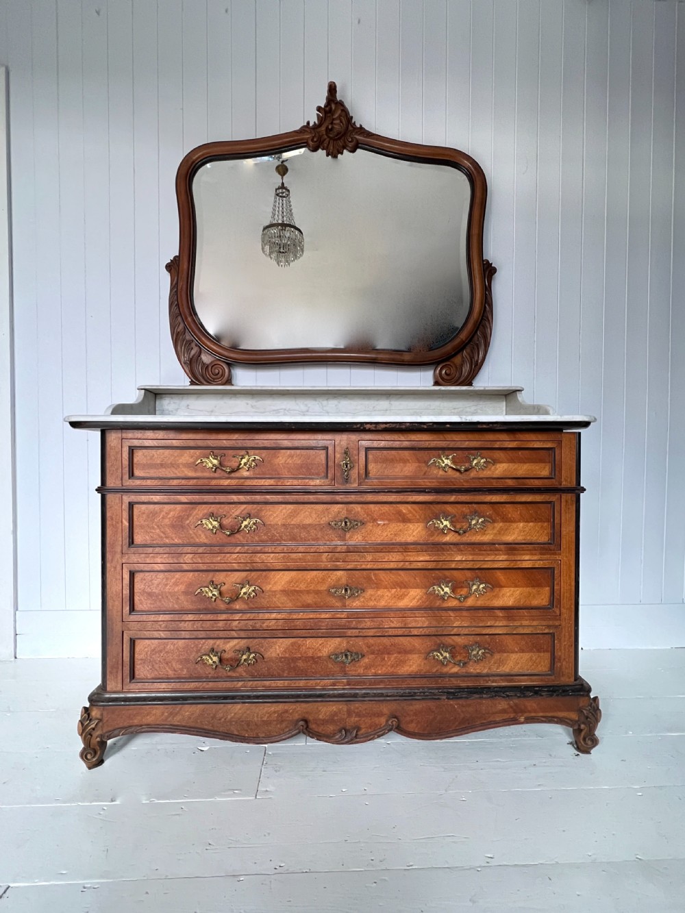 Grand Scale French Walnut & Marble Dressing Chest View II