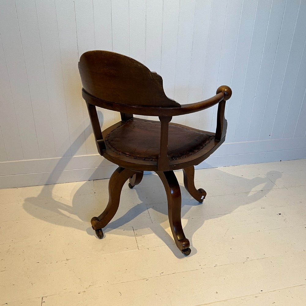 Mahogany and Leather Tub Desk Chair Circa 1910 View II
