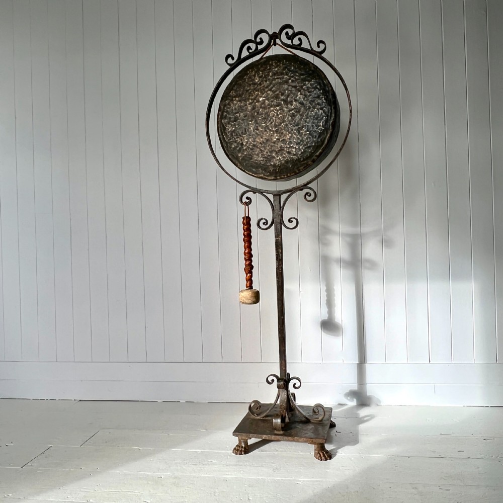 Antique Wrought Iron and Bronze Dinner Gong