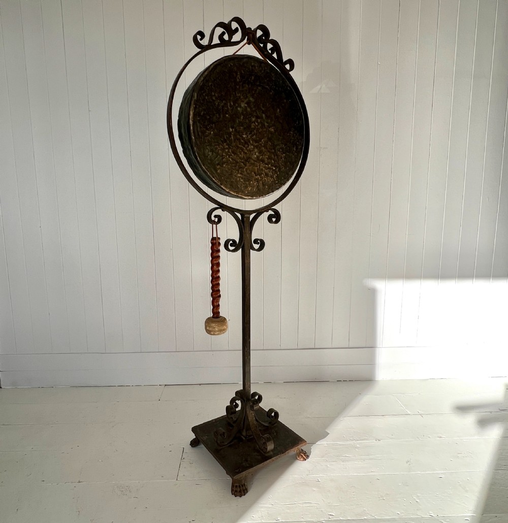 Antique Wrought Iron and Bronze Dinner Gong View VIII