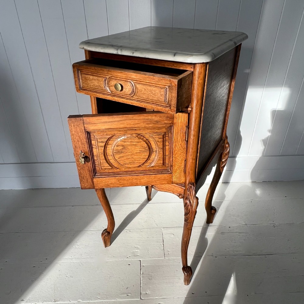 Pair of French Oak and Marble Bedside Cupboards View III