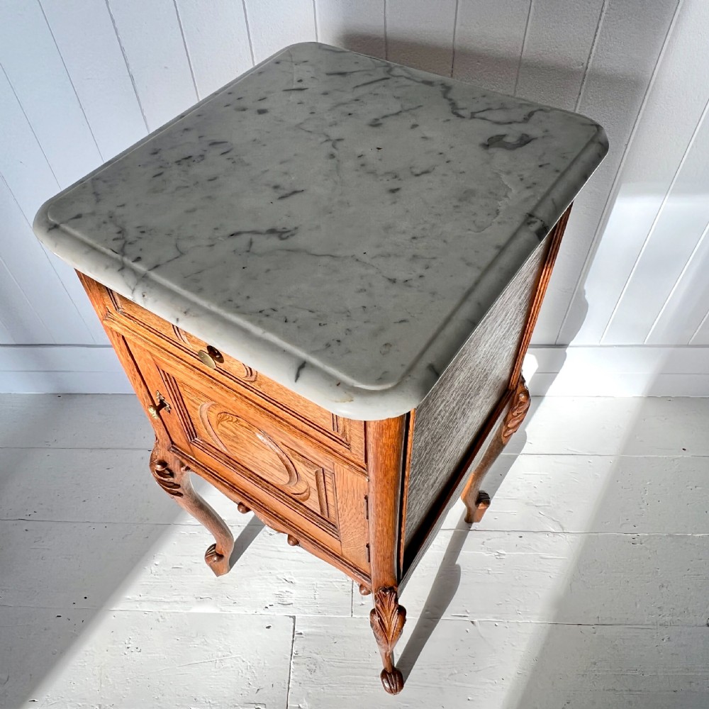 Pair of French Oak and Marble Bedside Cupboards View IV