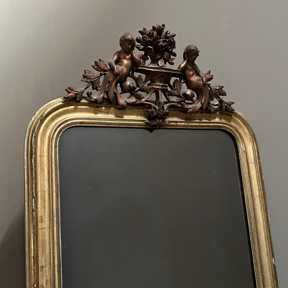 French Giltwood Cherub Crested Mirror View II