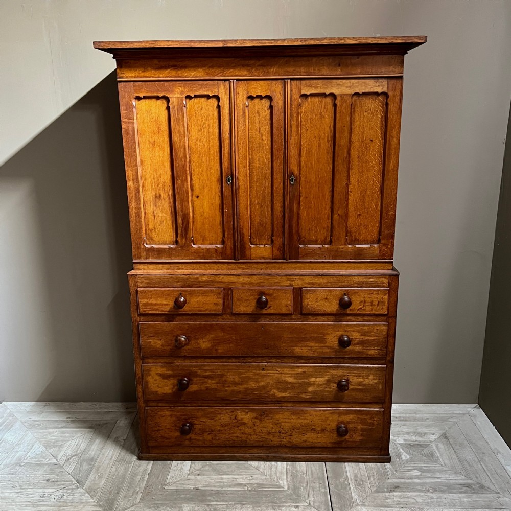 A C19th Oak Housekeeper's Cabinet or Linen Press