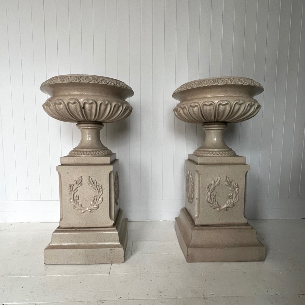 Pair of LEFCO Salt Glazed Garden Urn Planters