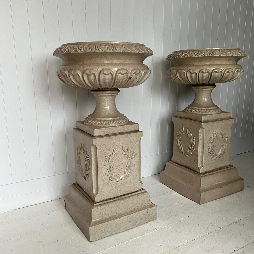 Pair of LEFCO Salt Glazed Garden Urn Planters View III