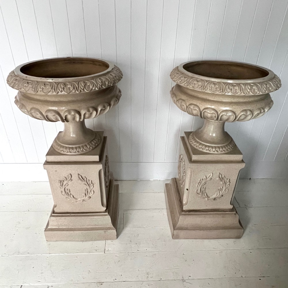 Pair of LEFCO Salt Glazed Garden Urn Planters View VI