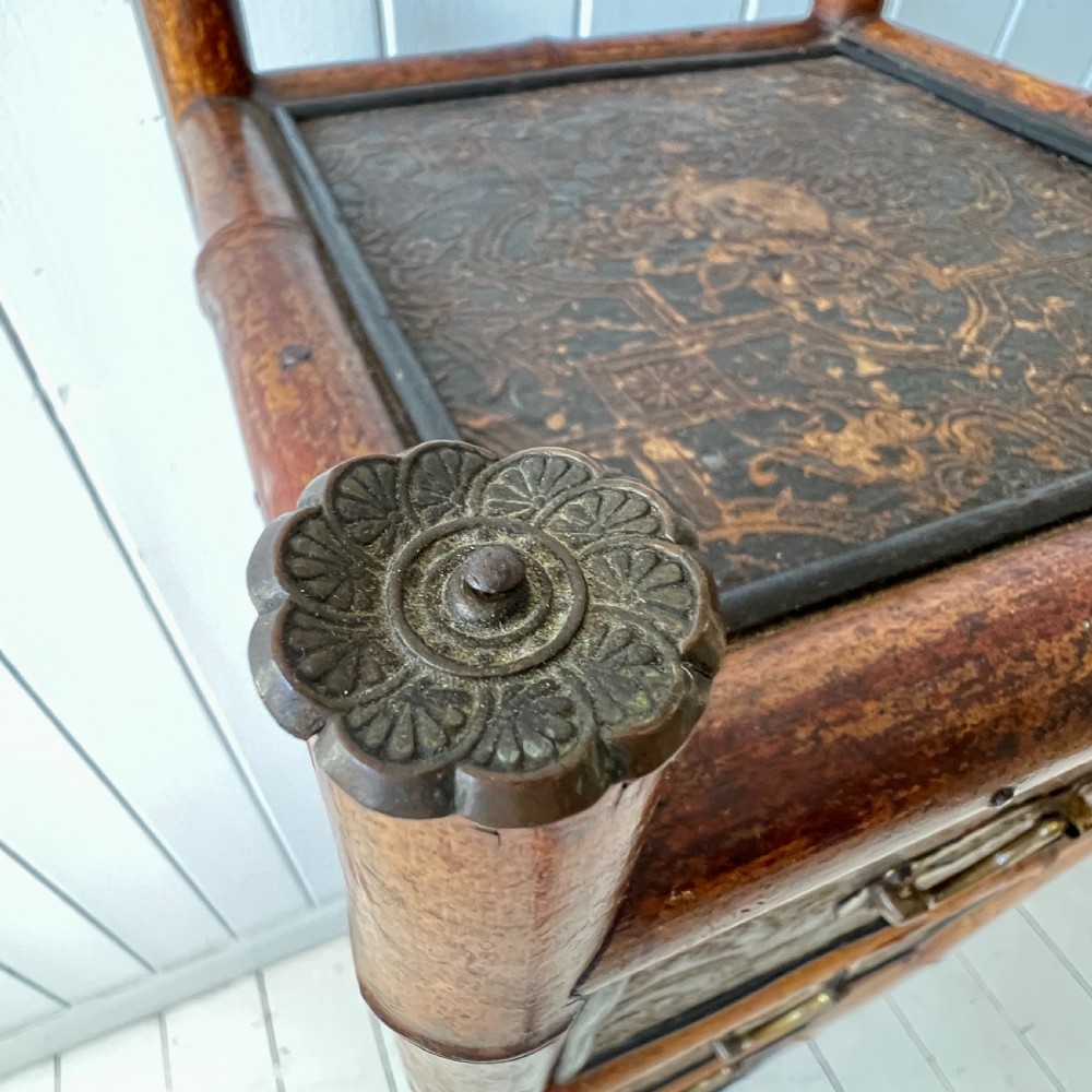 Bamboo and Embossed Leather Bank of Drawers Circa 1900 View IV