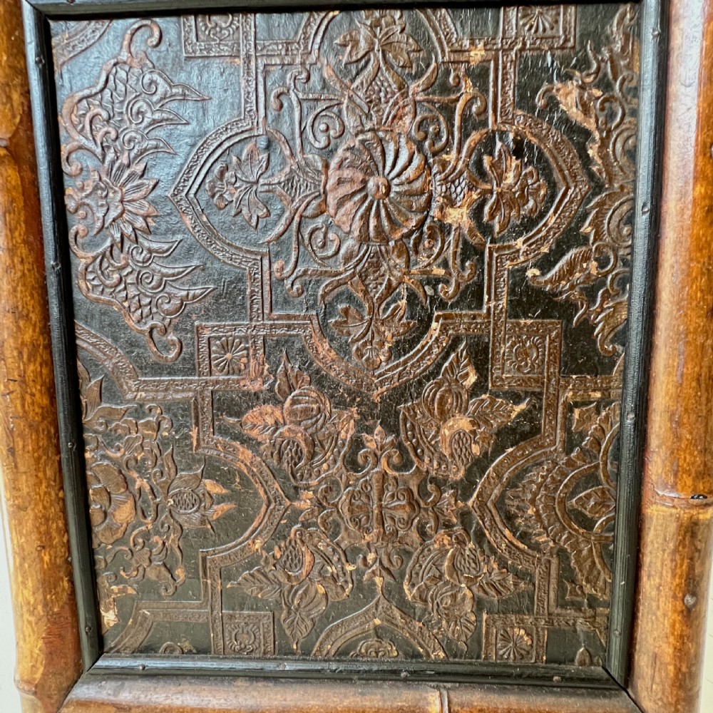 Bamboo and Embossed Leather Bank of Drawers Circa 1900 View VI