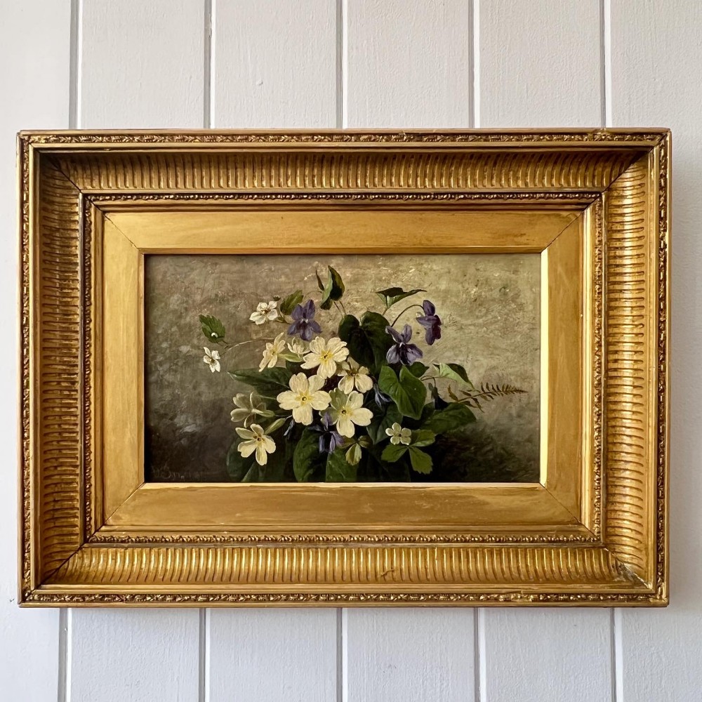 Victorian Still Life Wild Flowers Oil On Board 