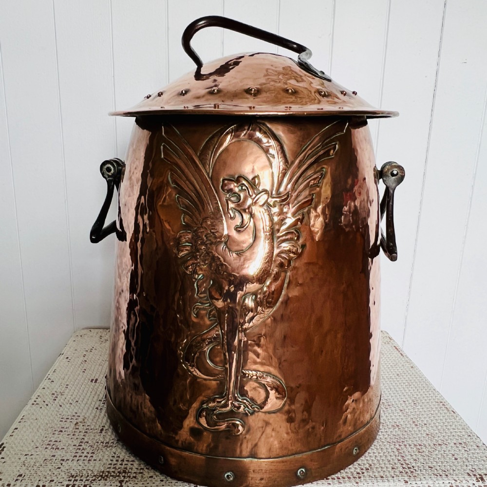Arts & Crafts Copper Coal, Log or Kindling Bucket View II