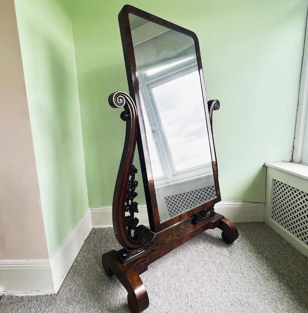 An Elegant C19th Mahogany Cheval Mirror 