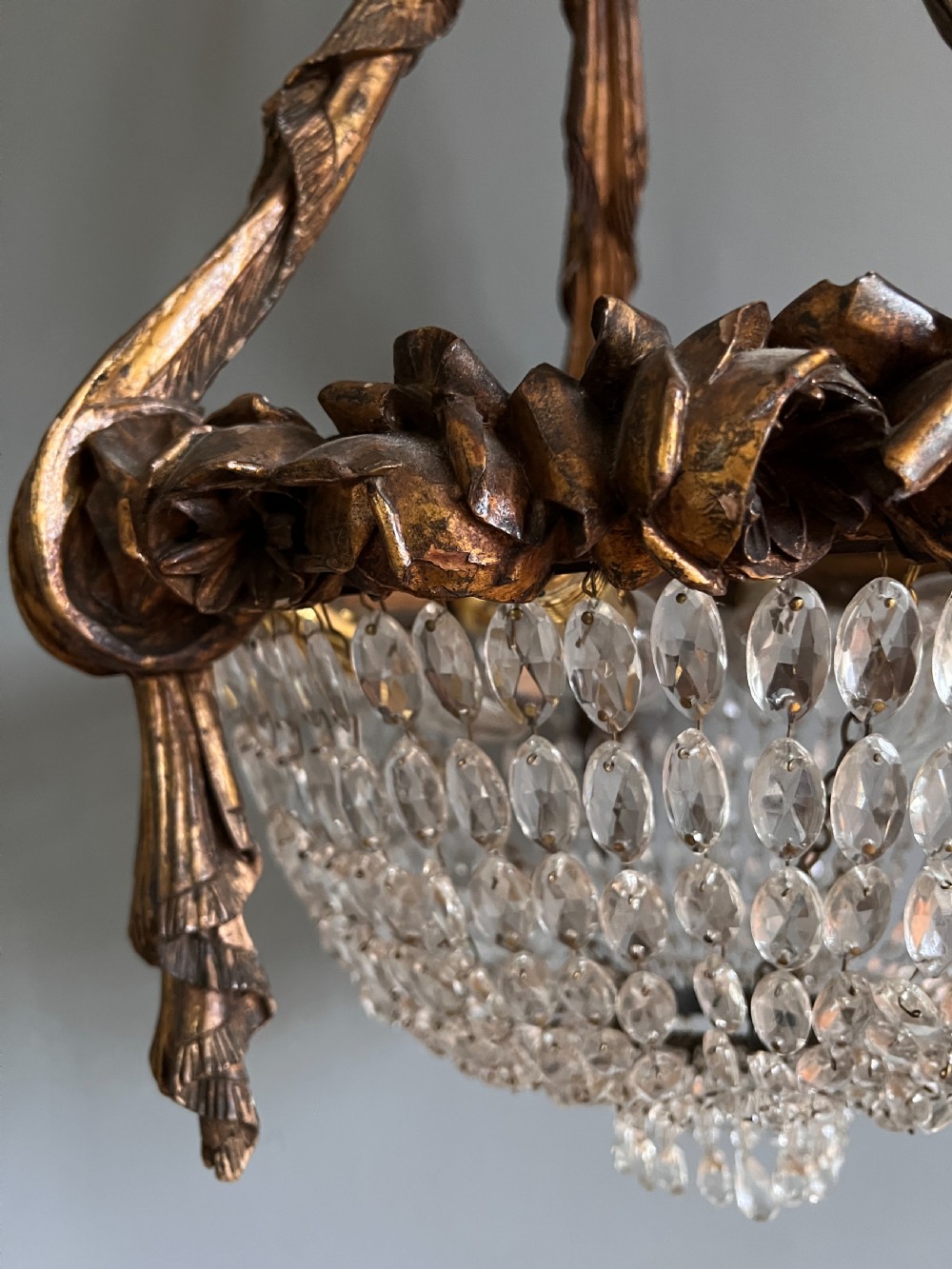 An Antique Carved Giltwood Chandelier View V