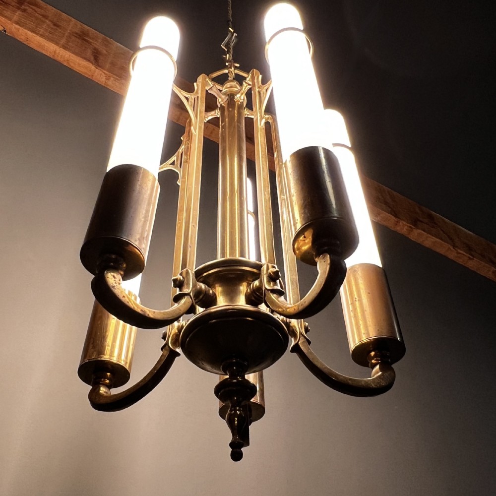 Art Deco Brass Five Arm Chandelier