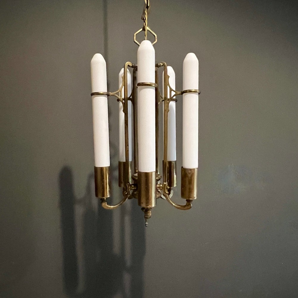 Art Deco Brass Five Arm Chandelier View II