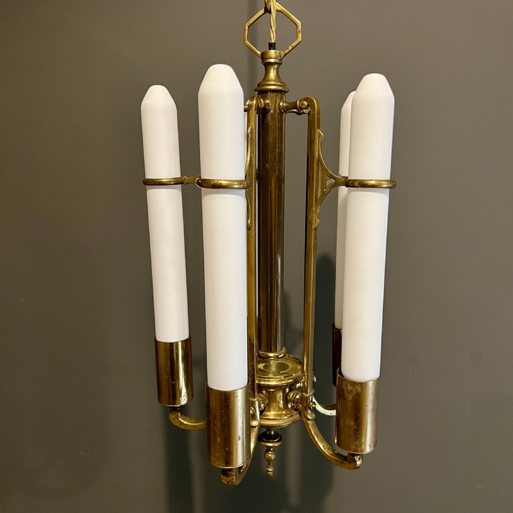 Art Deco Brass Five Arm Chandelier View IV
