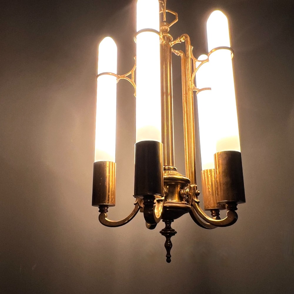 Art Deco Brass Five Arm Chandelier View V