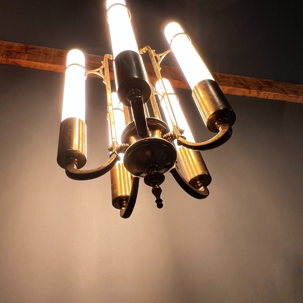 Art Deco Brass Five Arm Chandelier View VI