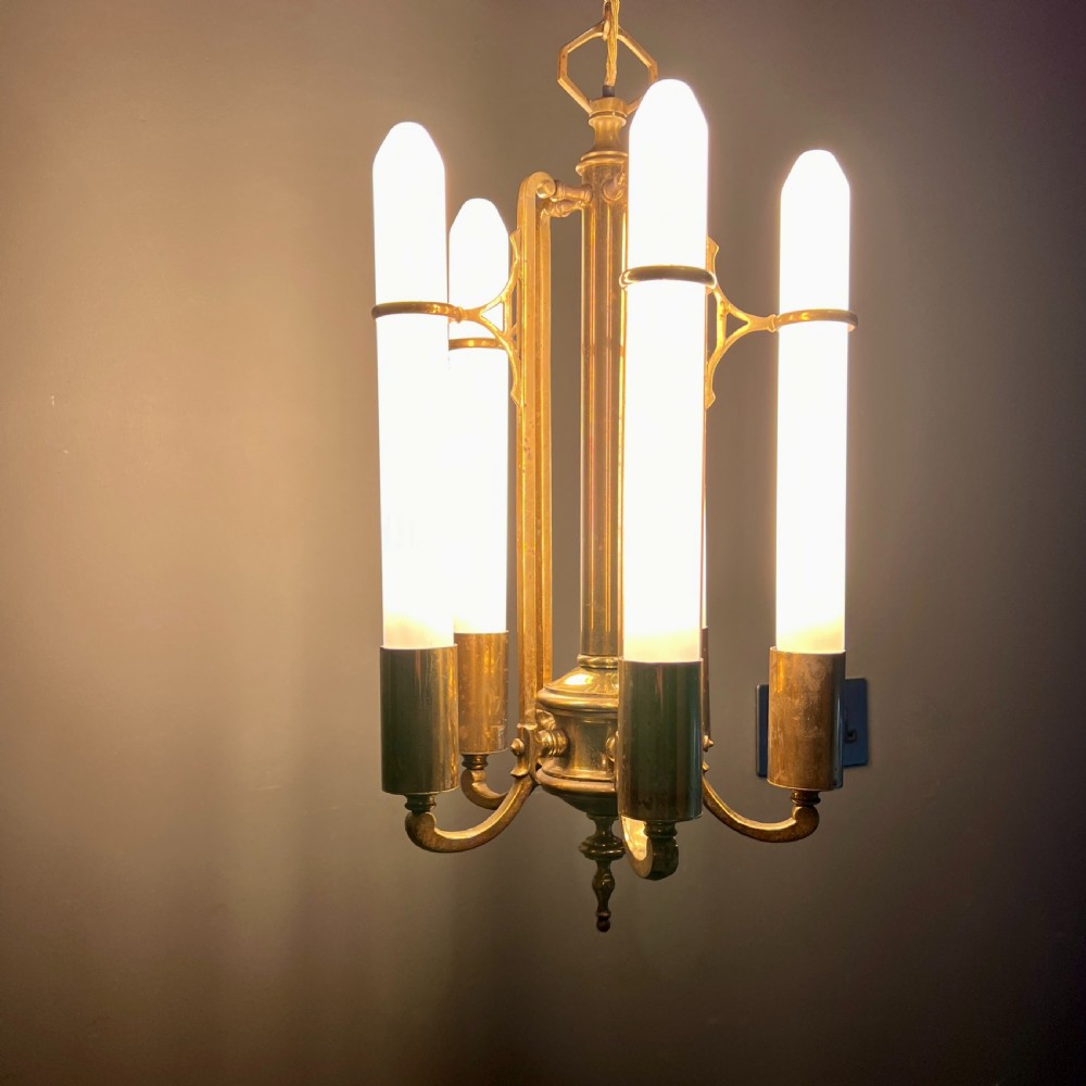 Art Deco Brass Five Arm Chandelier View VII