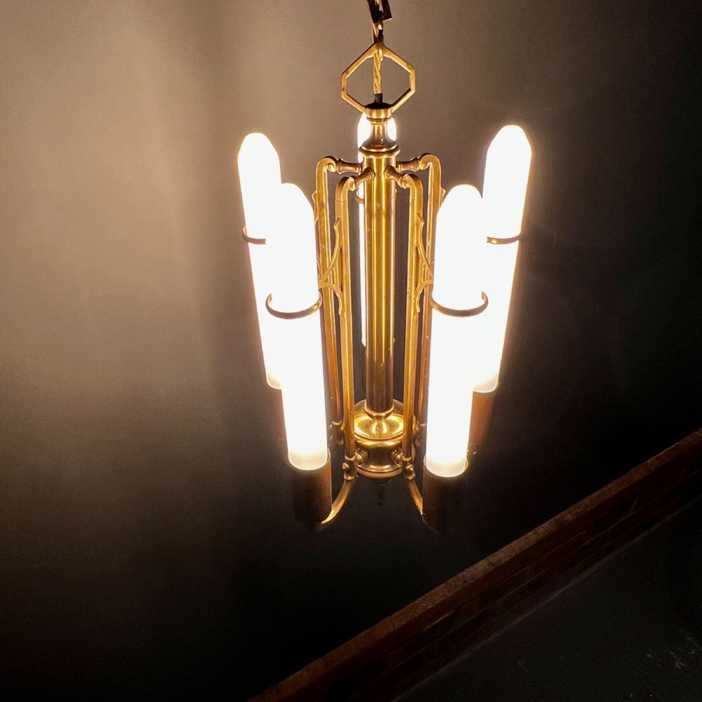 Art Deco Brass Five Arm Chandelier View VIII