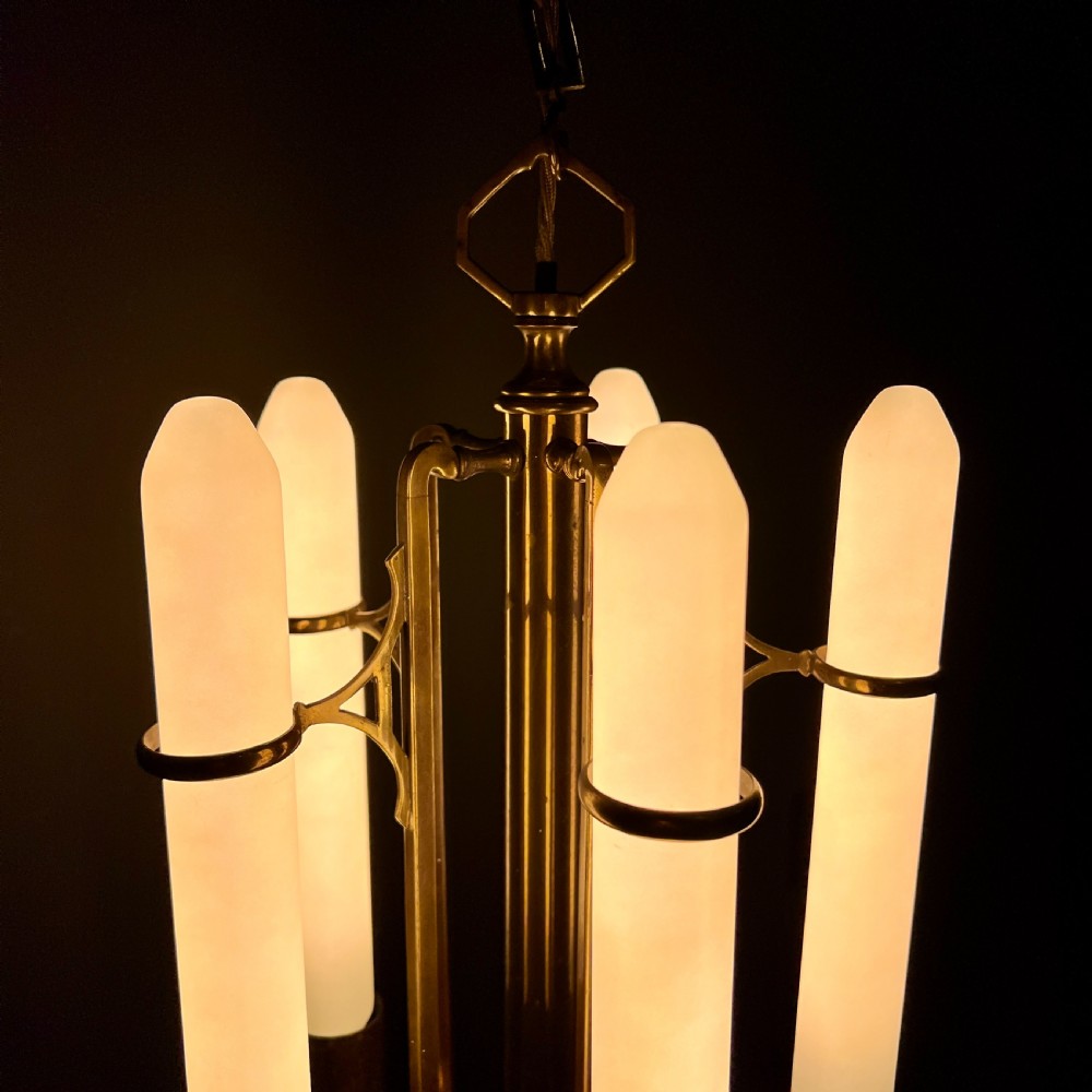 Art Deco Brass Five Arm Chandelier View IX