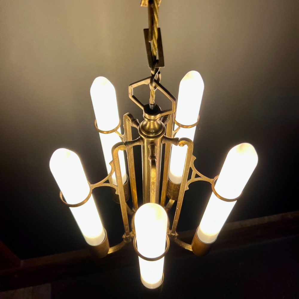 Art Deco Brass Five Arm Chandelier View X