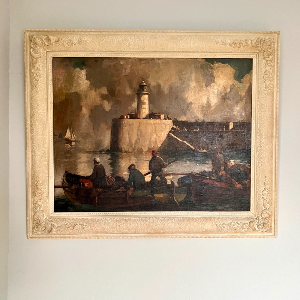 The Lighthouse, Newhaven Oil Painting by William Hyams (1878-1952)