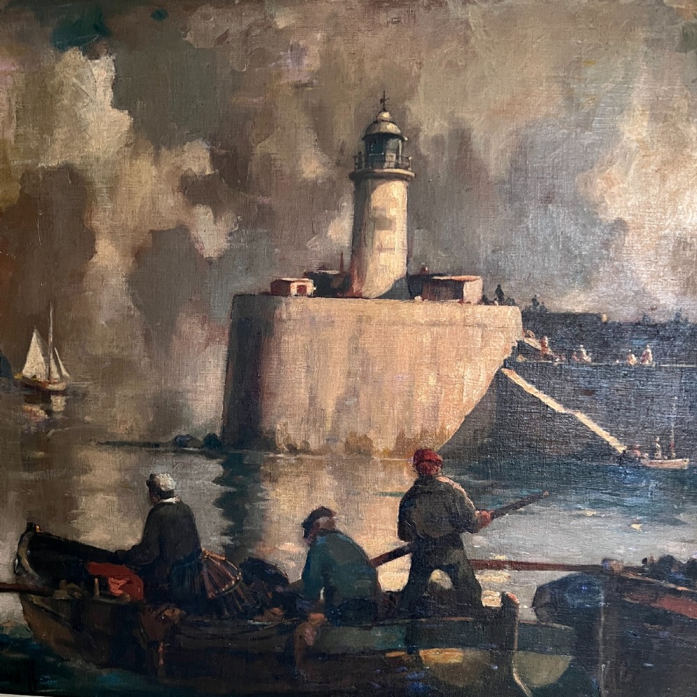 The Lighthouse, Newhaven Oil Painting by William Hyams (1878-1952) View IV